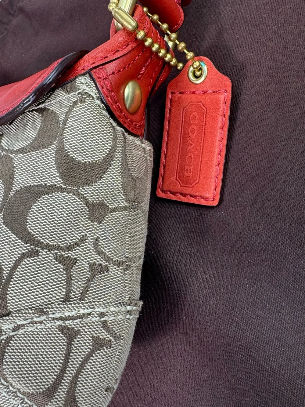 Coach Bleecker Red /Tan Leather Canvas Legacy Flap Soho Handbag #11441 EUC - Picture 4 of 10